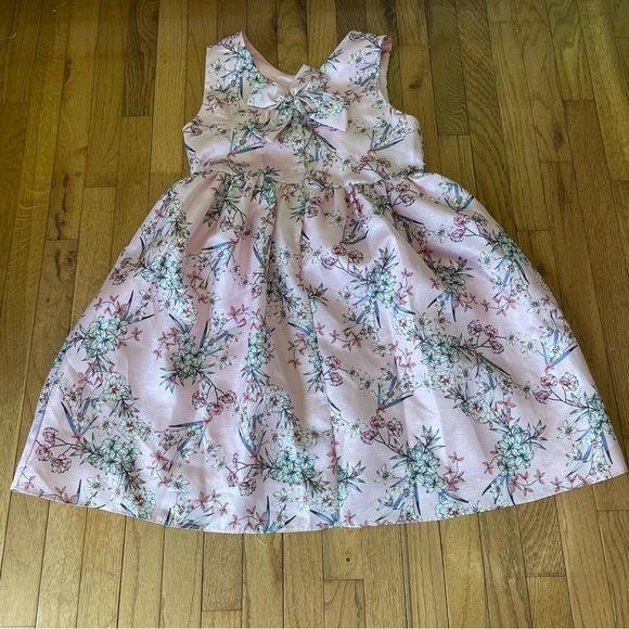SPECIAL EDITIONS PINK FLORAL PRINT BOW ACCENT GIRLS DRESS SIZE 16 - Picture 2 of 6